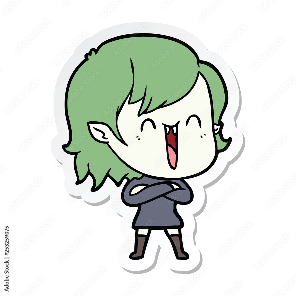 sticker of a cute cartoon happy vampire girl sticker of a cute cartoon happy vampire girl