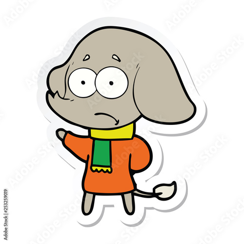sticker of a cartoon unsure elephant in scarf
