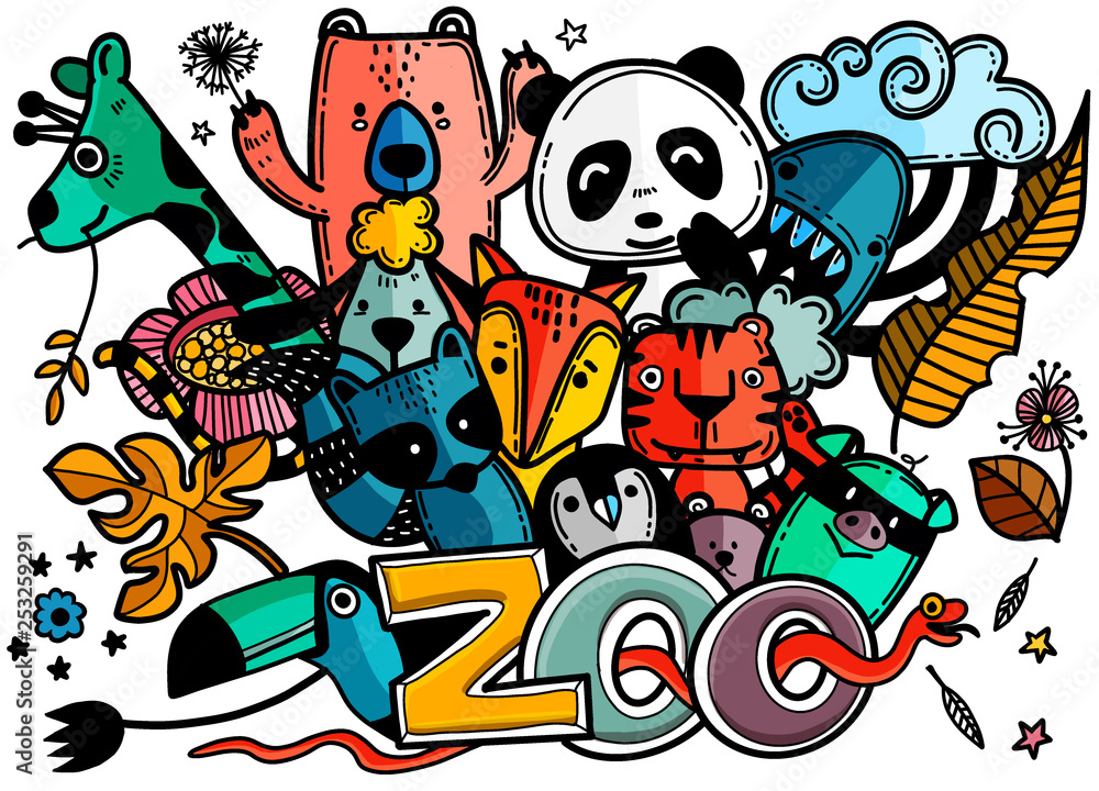 Obraz zwierzęta szkic kreskówka dla druku t-shirt naszywka tekstylna dziecięca produkt poduszka gift.vector ilustrator