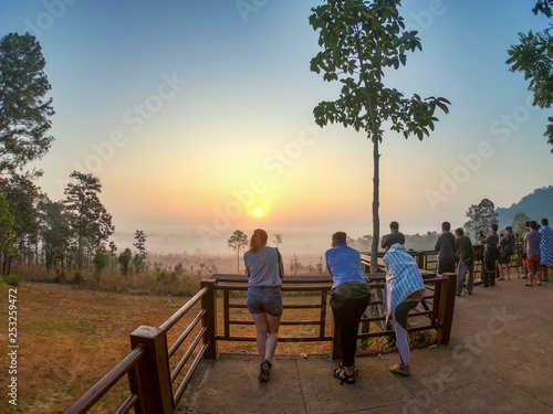 PHETCHABUN PROVINCE, THAILAND - Feb 24, 2019: People see the sunrise at the viewpoint, Thung Salaeng Luang National Park