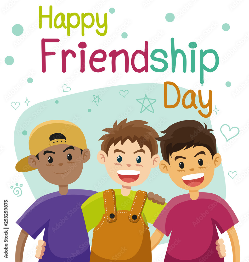 Children, three best friends. Friendship flat vector concept Children, three best friends. Friendship flat vector concept