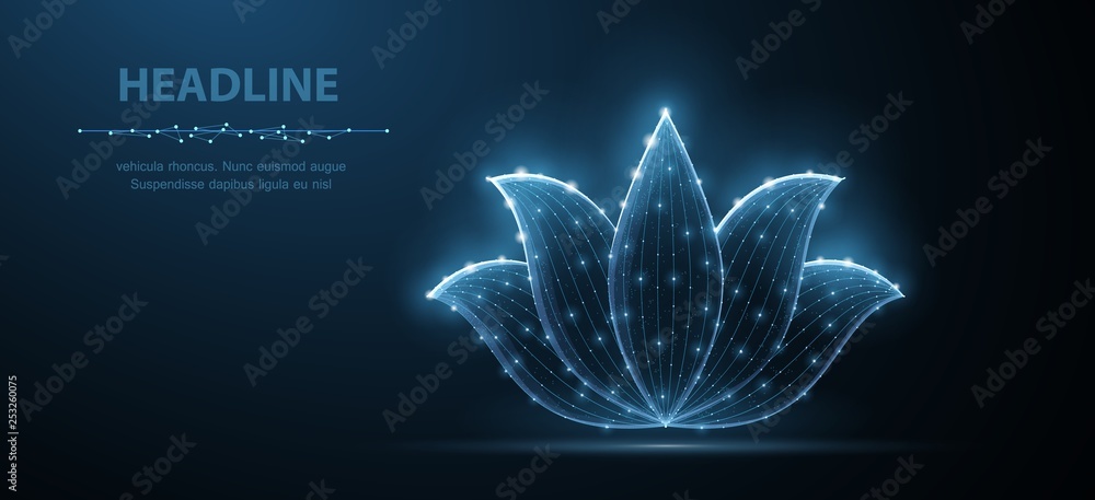 Lotus. Abstract vector lotus flower icon isolated on blue background. Natural beauty, floral ornament, relax yoga, fitness harmony symbol.