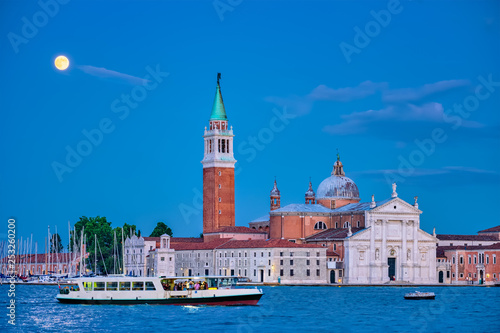 San Giorgio Maggiore Church with full moon. Venice, Italy