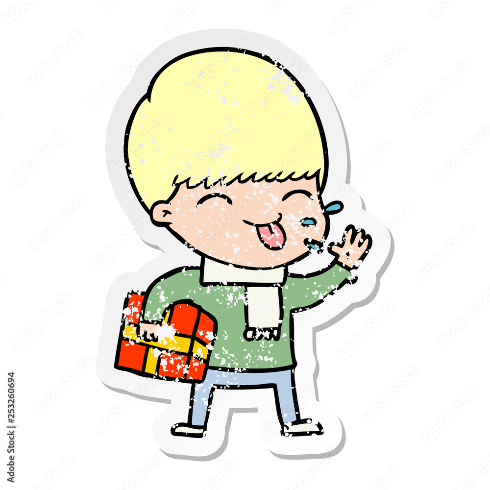 distressed sticker of a cartoon boy sticking out tongue distressed sticker of a cartoon boy sticking out tongue