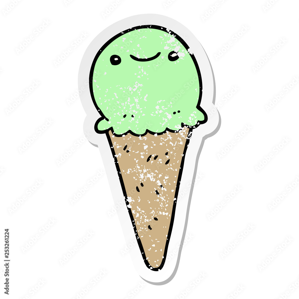 distressed sticker of a cartoon ice cream distressed sticker of a cartoon ice cream
