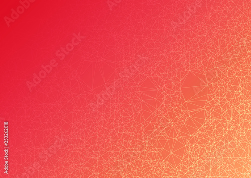 赤い背景に浮かぶポリゴンイメージの抽象背景素材
