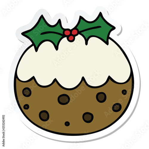 sticker of a quirky hand drawn cartoon christmas pudding