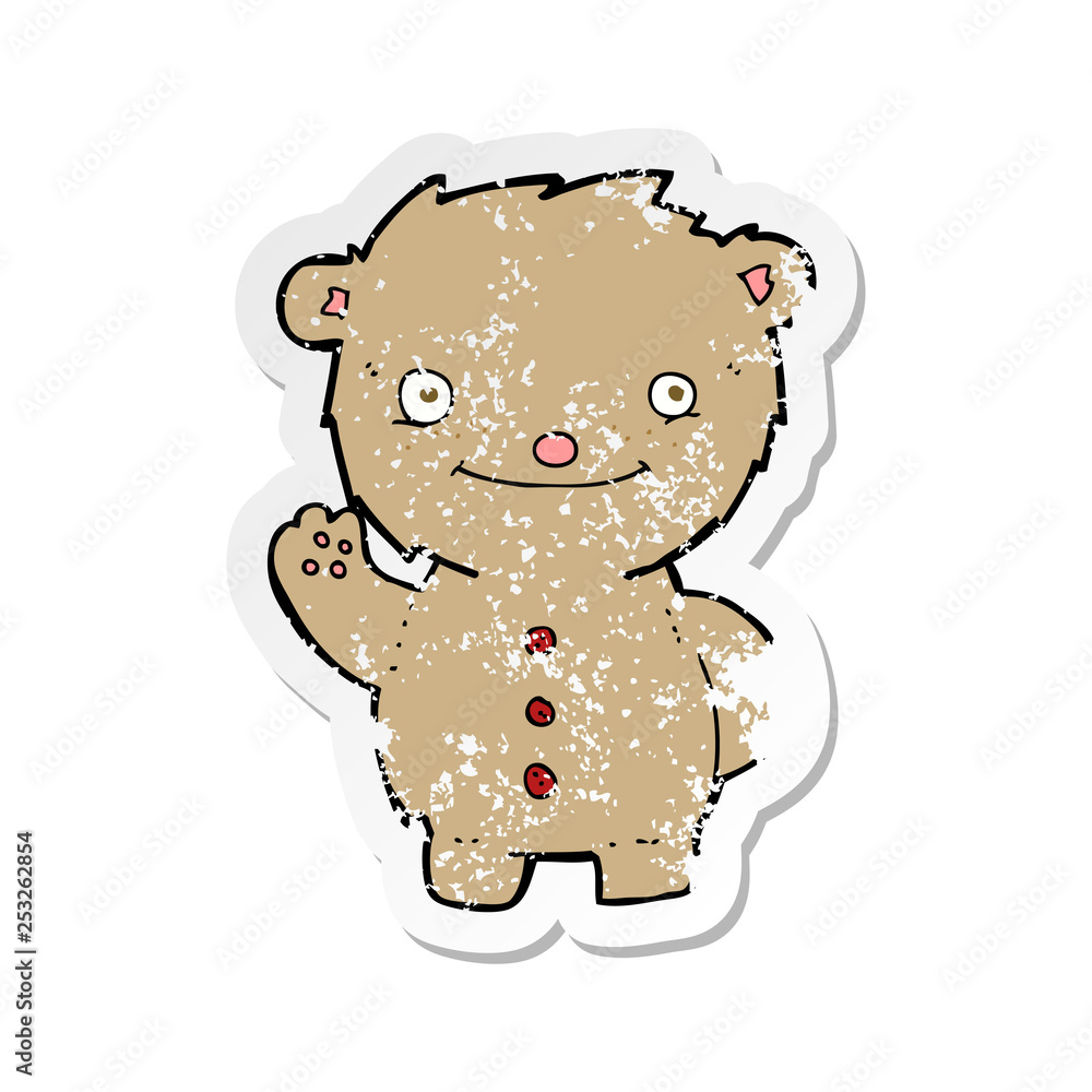 retro distressed sticker of a cartoon waving teddy bear retro distressed sticker of a cartoon waving teddy bear
