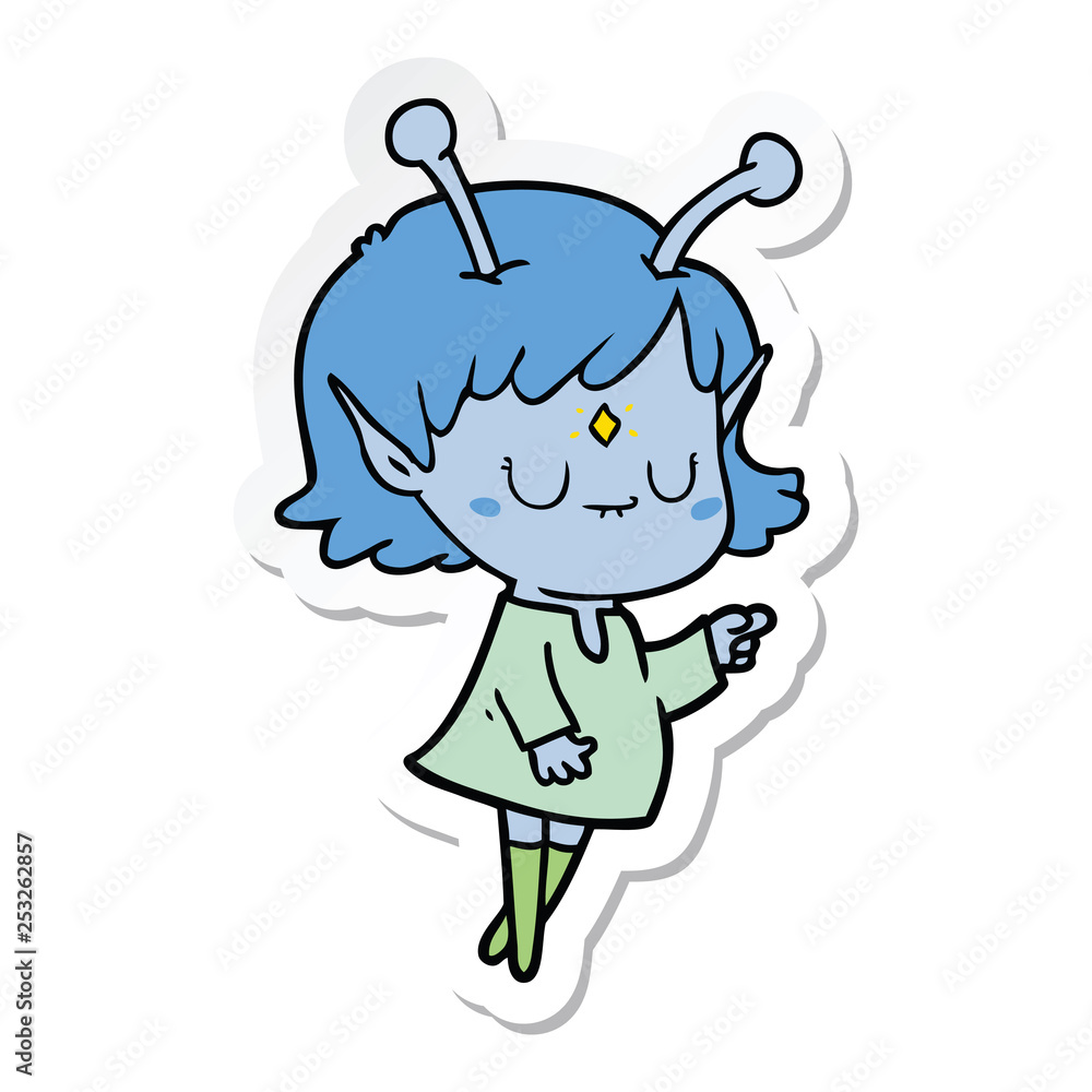 sticker of a cartoon alien girl