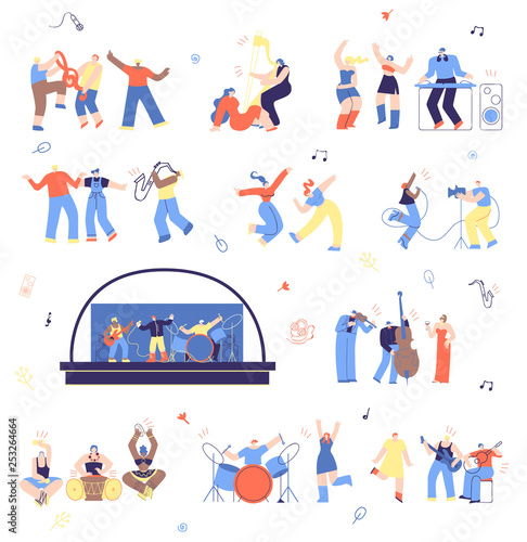 Musicians and Music Fans Vector Illustration Set
