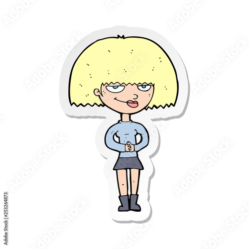 sticker of a cartoon sly woman