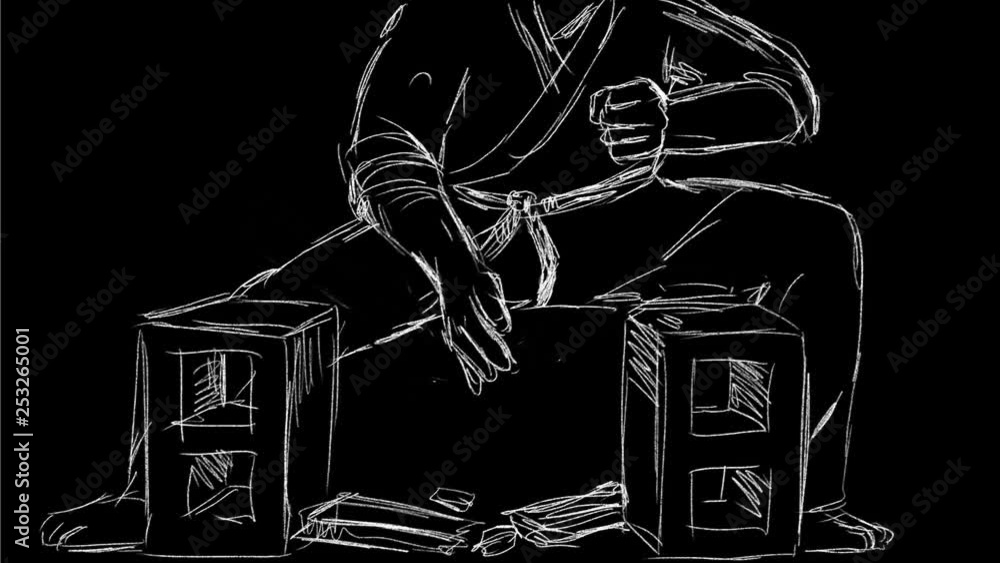 2d Animation motion graphics showing a drawing of a martial arts karate
