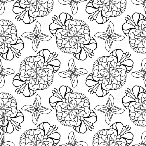 Line art seamless floral pattern