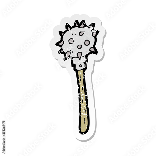 retro distressed sticker of a cartoon medieval mace