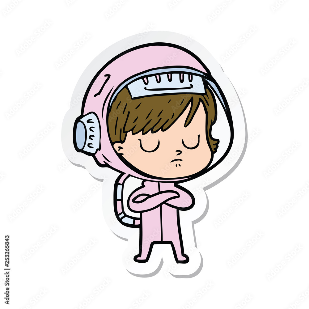 sticker of a cartoon astronaut woman sticker of a cartoon astronaut woman