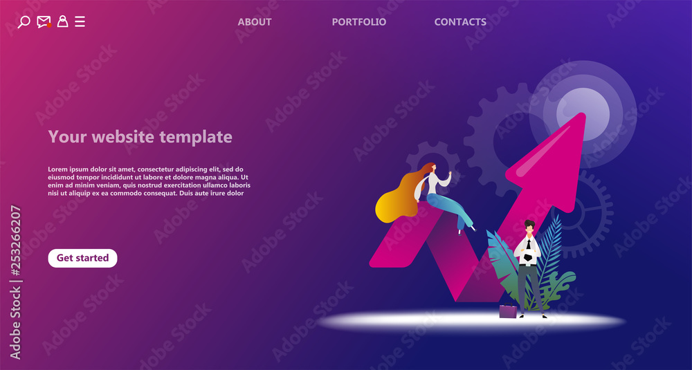 Fototapeta premium Business landing page template. Team work landing page template. Social network landing page template. Use for template, landing page, ui, ux, web, mobile app, poster, banner, flyer - Vector