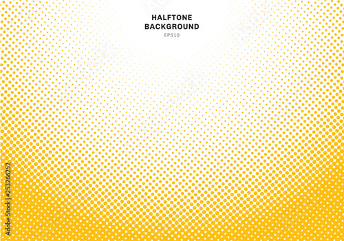 Abstract yellow halftone radial effect on white background. Vintage or retro graphic style.