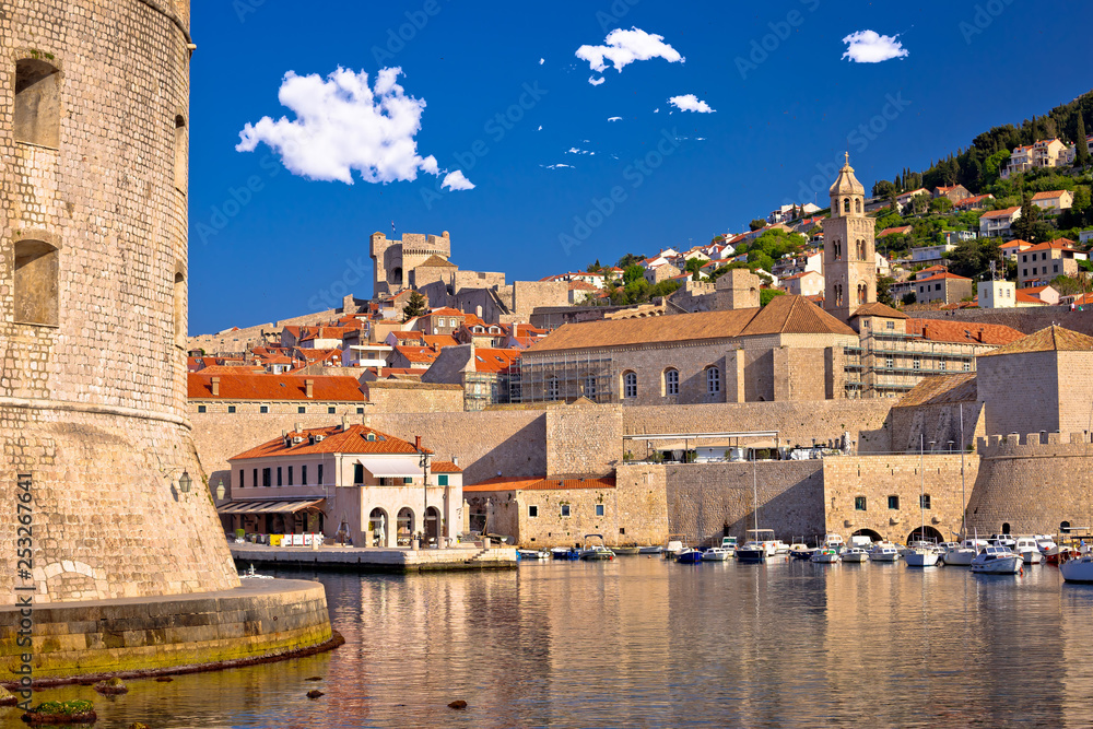 Historic Dubrovnik harbor and strong walls view Historic Dubrovnik harbor and strong walls view