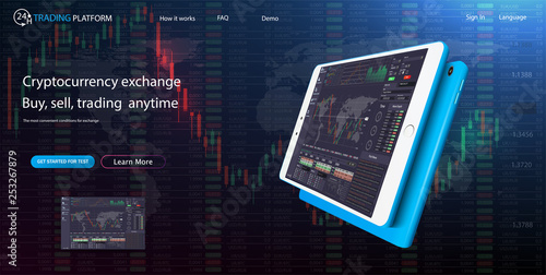 Web Site Screen template. Forex market, news and analysis. Binary option. Application screen for trading.