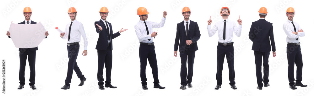 panoramic photo collage of architect expert isolated on white panoramic photo collage of architect expert isolated on white