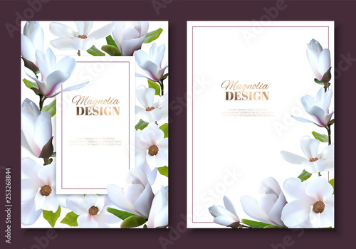 Greeting card with magnolia flowers, wedding booklet with decoration flowers