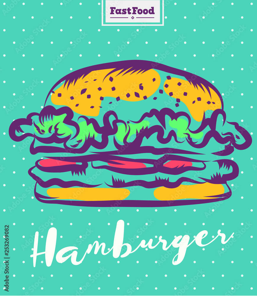 Hamburger poster with cool design. Vector illustration Hamburger poster with cool design. Vector illustration