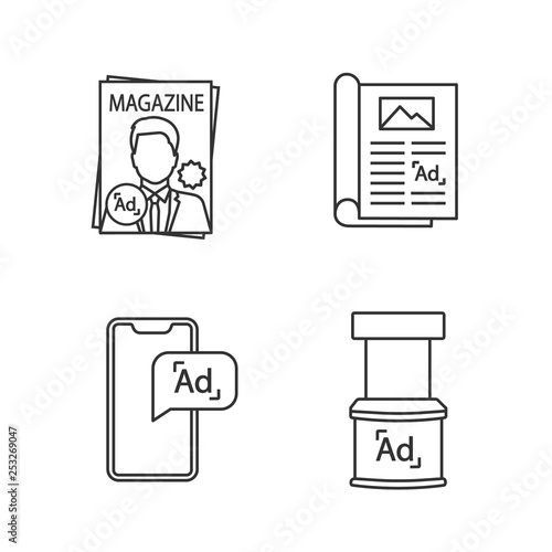 Advertising channels linear icons set