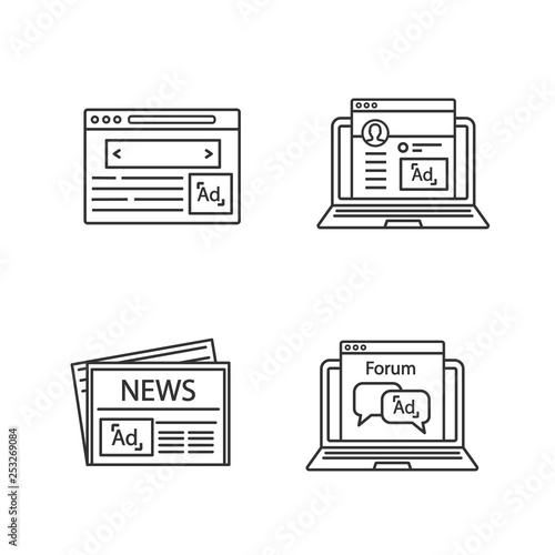 Advertising channels linear icons set