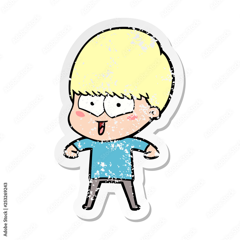 distressed sticker of a cartoon happy boy distressed sticker of a cartoon happy boy
