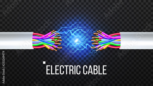 Disconnect Electric Cable Vector. Copper Wire Conductor. Communication Connection Component. 3D Realistic Isolated Illustration