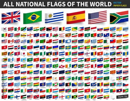 All national flags of the world . Adhesive paper flag design . Vector