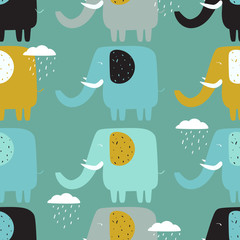 Crédence de cuisine Éléphant patrons Éléphants joyeux nuages gouttes d'eau  © Talirina