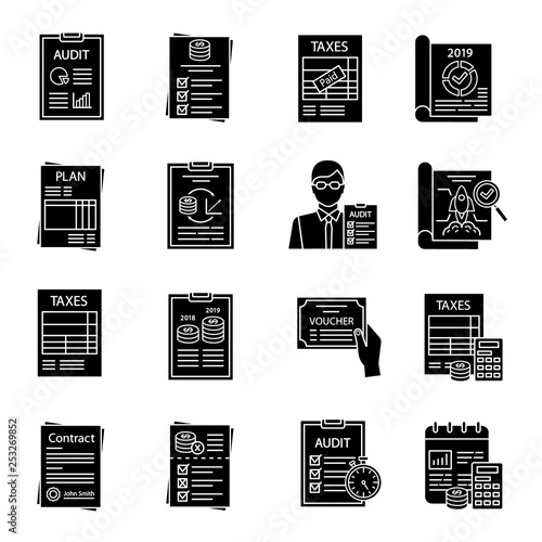Audit glyph icons set