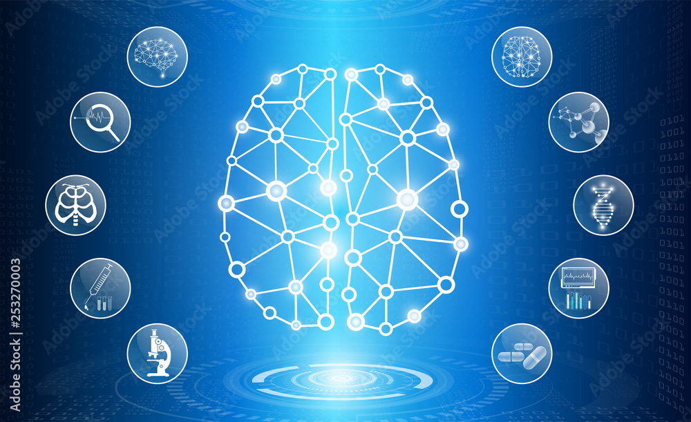 Modern Medical Science abstract background technology concept in blue light,brain and human ...