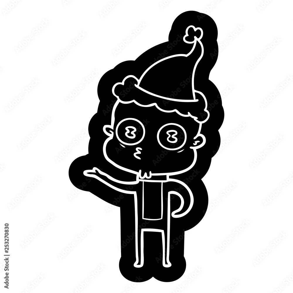 cartoon icon of a weird bald spaceman wearing santa hat cartoon icon of a weird bald spaceman wearing santa hat