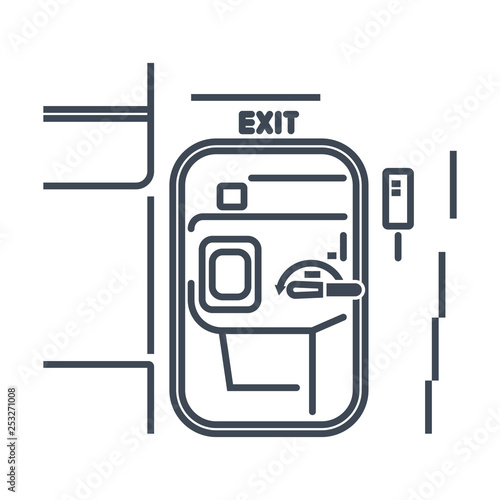 thin line icon airplane interior, door exit on the plane