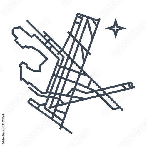 thin line icon airport bird's eye view, runway