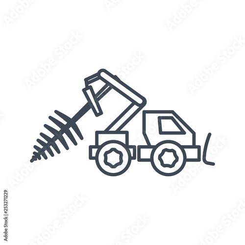 thin line icon lumber, wood, logging industry, skidder, harvest