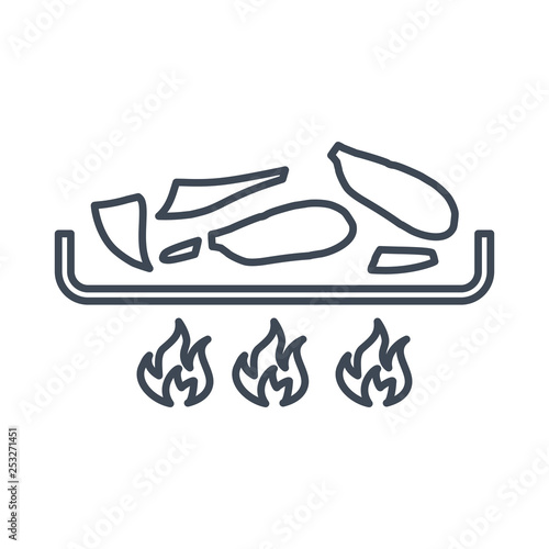 thin line icon frying food, meat, fish