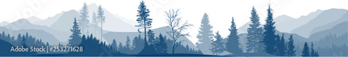 grey panorama with forest in mountains