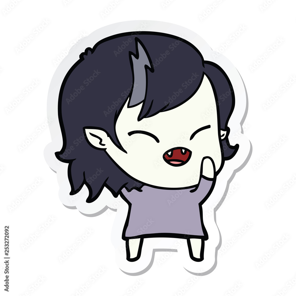 sticker of a cartoon laughing vampire girl sticker of a cartoon laughing vampire girl