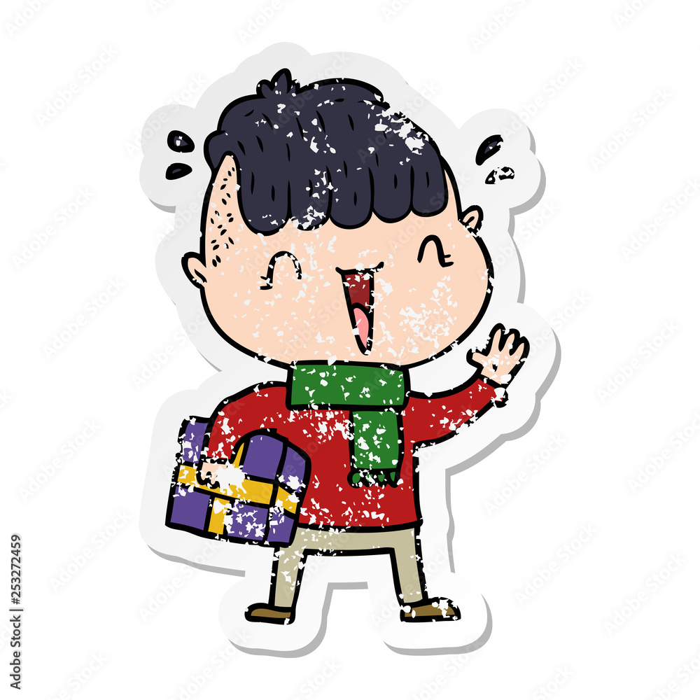 distressed sticker of a cartoon happy boy surprised distressed sticker of a cartoon happy boy surprised