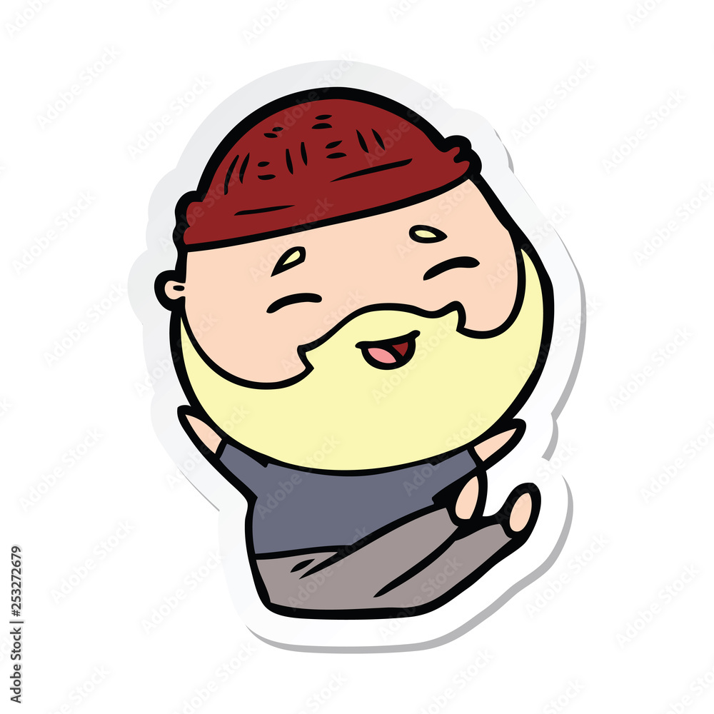 sticker of a cartoon happy bearded man