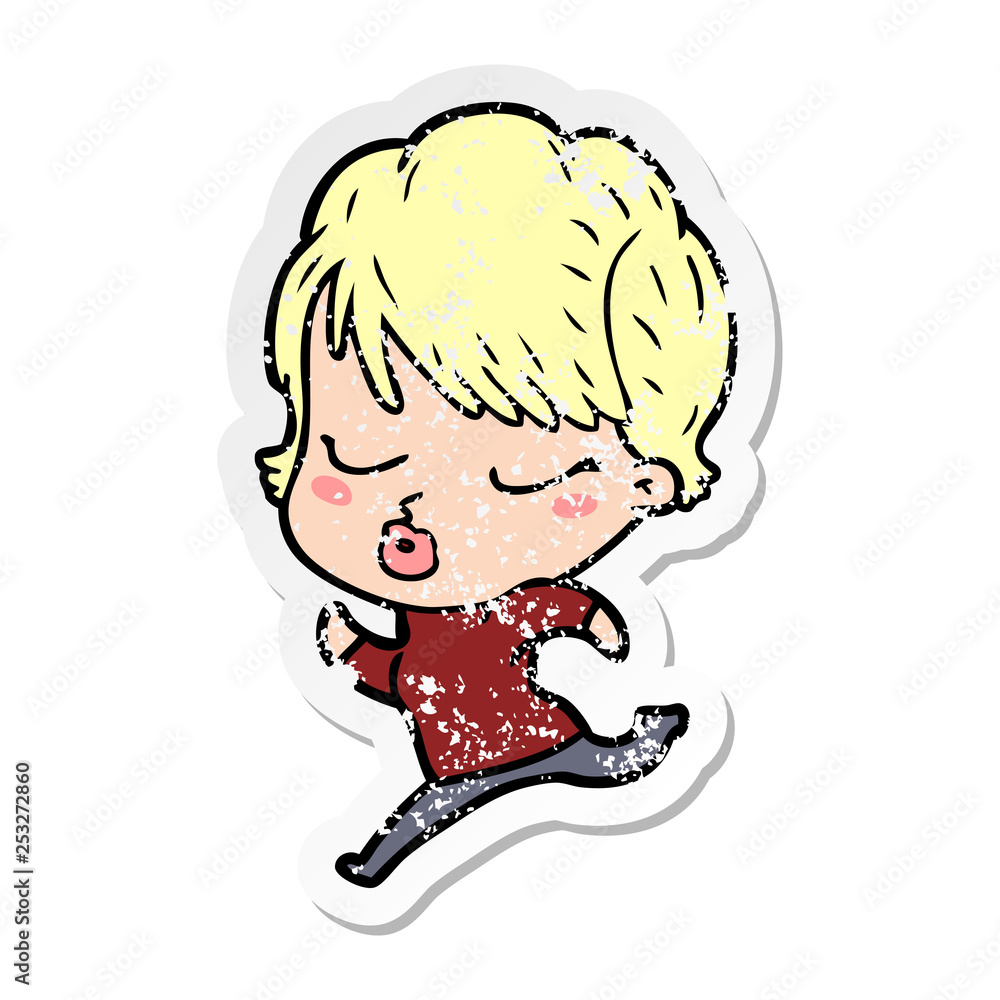 distressed sticker of a cartoon woman with eyes shut distressed sticker of a cartoon woman with eyes shut