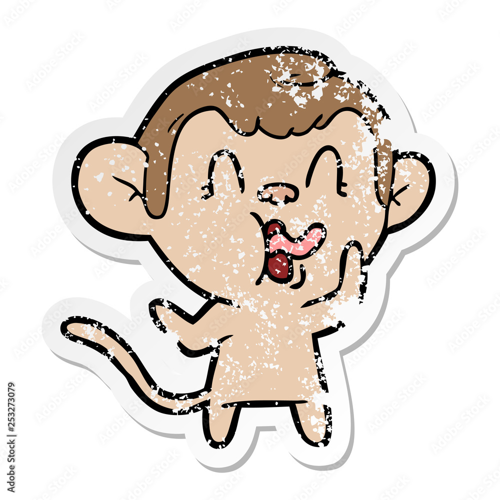 distressed sticker of a crazy cartoon monkey distressed sticker of a crazy cartoon monkey