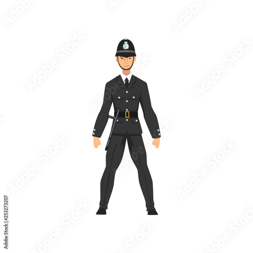 British Police Officer in Uniform, Professional Policeman Character Vector Illustration