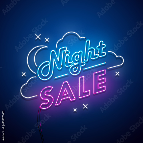 Night Sale neon sign. Vector illustration.