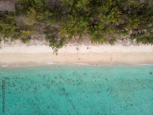 Beach of Mauritius in Indian Ocean. Aerial photo taken from the drone