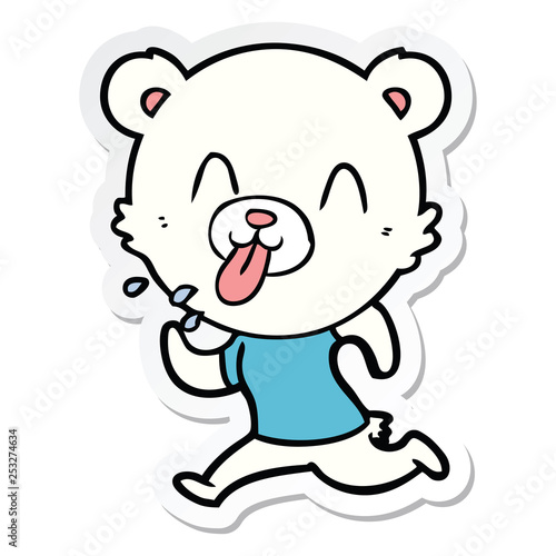 sticker of a rude cartoon polar bear sticking out tongue