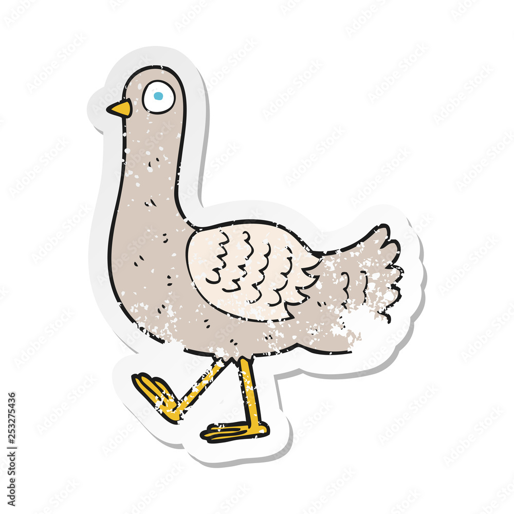 retro distressed sticker of a cartoon pigeon retro distressed sticker of a cartoon pigeon